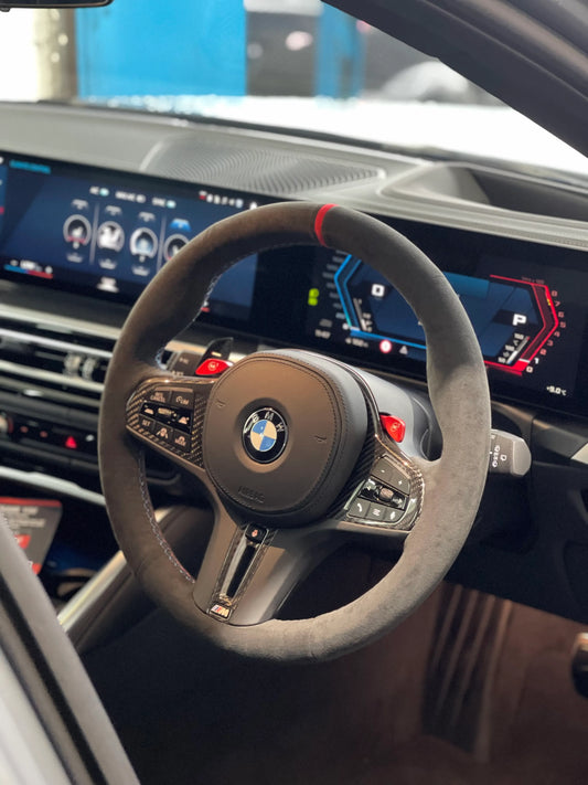 BMW G81 Touring Alcantara steering wheel re-trimmed performance interior upgrade