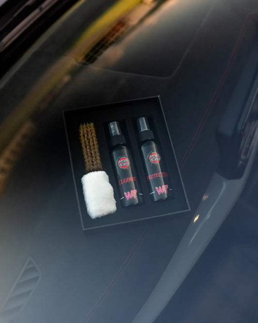 Cleaning Alcantara car seats using interior cleaning kit